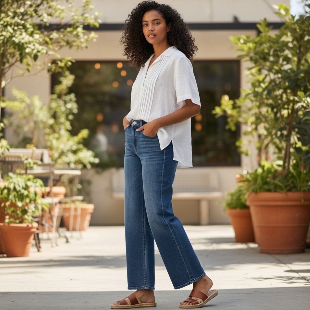Old Navy Sky-Hi Wide Leg Jeans Women 16 Tall Blue Cabincore Skater Coastal